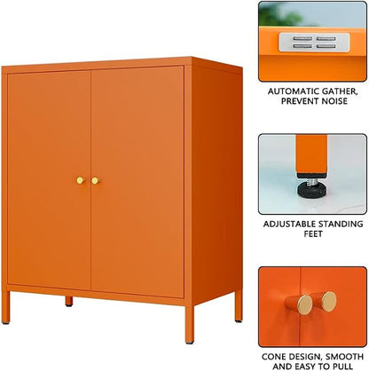 2 Door Metal Storage Cabinet-Small Bathroom Storage Cabinet with 1 Adjustable Shelf,Metal Freestanding Sideboard for Home Office, Living Room, Hallway, Entryway(Metal Door Cabinet, Orange)