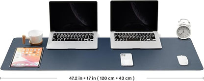 Large Desk Mat - 47.2"x 17" Non-Slip PU Desk Pad for Office and Home - Ideal for Large Mouse Pad and Desk Mats on Top of Desks(Dark Blue)