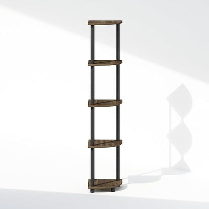 Furinno Turn-N-Tube Storage Shelves, 5-Tier Book Shelf, Corner Shelf, Toolless Open Shelves, for Organization and Storage, Living Room, Home Office, Hallway, Bedroom, Columbia Walnut