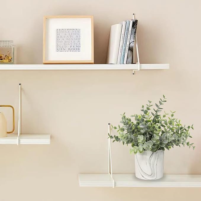 Hollyone Mini Artificial Potted Plants Fake Plants in Marble Pots, 1Pcs Plastic Eucalyptus Greenery Faux Plants for Home Office Desk Room Centerpiece Shelf Décor