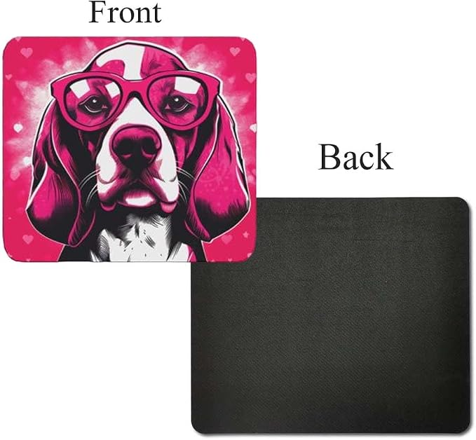Pink Mousepad Glamour Dog Beagle Mouse Pad for Home Office Gaming Working Desk Computer Desktop Accessories Non-Slip Rubber Mousepad for Dog Lovers