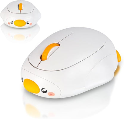 Cute Duck Bluetooth Wireless Mouse -Rechargeable,Dual Mode Connection, Silent Scroll Wheel, 1600 DPI - Perfect for Laptops, PCs, and Tablets (White)