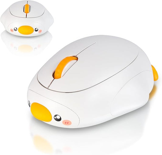 Cute Duck Bluetooth Wireless Mouse -Rechargeable,Dual Mode Connection, Silent Scroll Wheel, 1600 DPI - Perfect for Laptops, PCs, and Tablets (White)