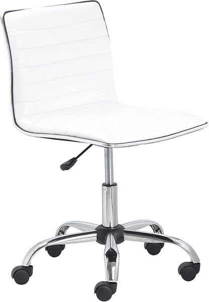 BTEXPERT Set of 2,Swivel Leather Soft Upholstery Office Mid Back Armless Ribbed Designer Task Chair, White (5029W-2)