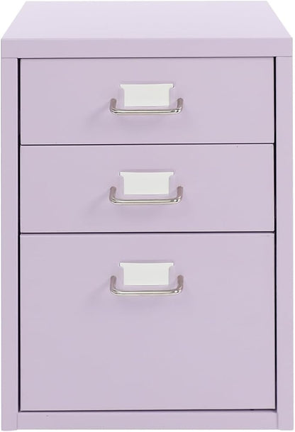 3-Drawer Mobile File Cabinet, Metal Filing Storage Cabinet with Wheels Small Nightstand Under Desk Organizer for Home Office (Purple)