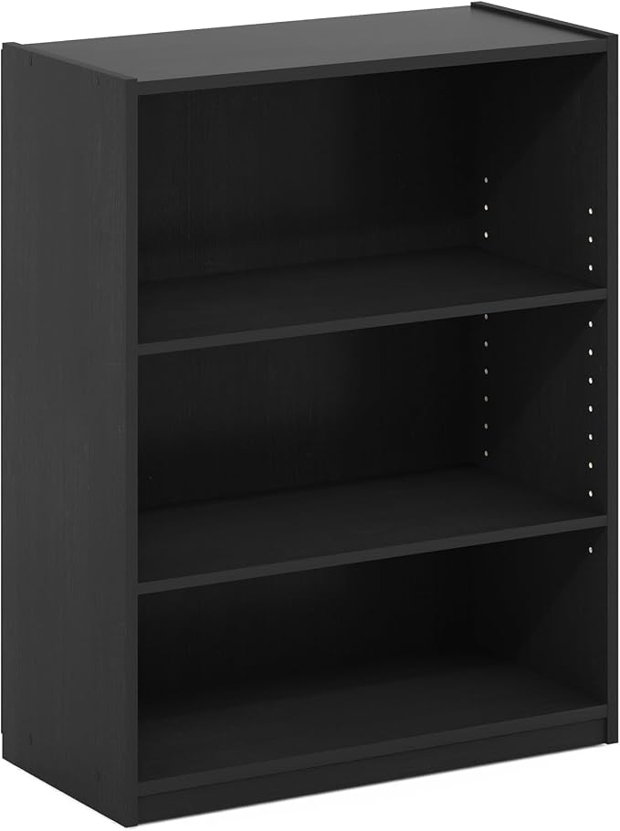 Furinno GEHRY Book Shelf, 3-Tier Small Bookshelf, Bookcase with Adjustable Shelves, 11.6 x 24.8 x 31.6, for Organization and Storage, for Living Room, Bedroom, Home Office, Blackwood