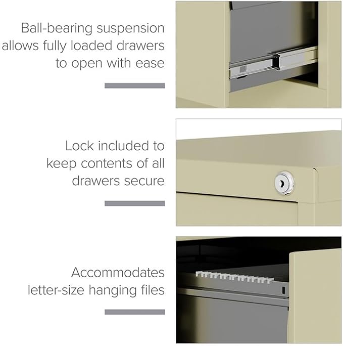 Scranton & Co Metal 4-Drawer Vertical File Cabinet, 25"D, Beige Finish, Letter Width, Commercial Grade Steel, Ball-Bearing Suspension, Core-Removable Lock, Greenguard Certified Office Storage Solution