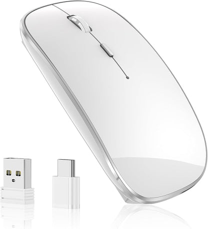 Halpilt Wireless Mouse Chargeable Portable Silent USB-A and Type-C Dual Mode 3 Adjustable DPI for Laptop, PC (Q23S White)