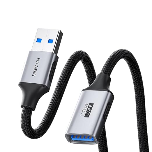 Hagibis USB Extension Cable, USB Extender, Braided 10Gbps USB 3.2 Type A Male to Female Cord Compatible with Webcam, Keyboard, Mouse, PlayStation, Xbox, Flash Drive, Printer, Camera (1.6FT)