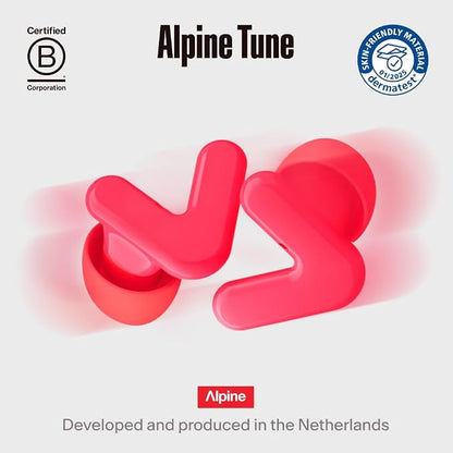 Alpine Tune Earplugs, Concert Ear Plugs for Noise Reduction, High Fidelity Music Quality, 19dB Hearing Protection with Crystal Clear Sound, Incl. 4 Sizes, Parties, Raves, Festivals & Clubs, Neon Pink