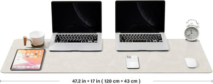 Distressed Leather Desk Mat - Non-Slip PU Desk Pad for Office and Home - Desk Organization and Accessories - Ideal for Large Mouse Pad and Desk Mats on Top of Desks(Sandstone,47.2"x 17")
