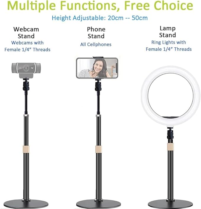 Webcam Stand Phone Holder [Extension-Type] Desktop Stand Flexible Gooseneck Video Stand Camera Mount for Cellphones, Logitech Webcam C922 C930e C920S C920 C615, Etc. (1/4" Threads)