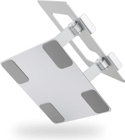 Amazon Basics Sturdy and Portable Ergonomic Laptop Stand for Desk,Height Adjustable Riser with Ventilated Cooling,Foldable,Fits All Laptops up to 17.3 Inch,Silver,10 x 8.7 x 6 in,(Pack of 12)