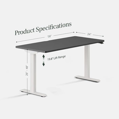 Branch Duo Standing Desk 58 Inches - Adjustable Standing Desk with 20” Range - OLED Control Panel - Frameless Design & Compact Size Suitable for Many Spaces - Charcoal Top - White Base