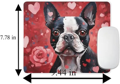 Boston Terrier Mouse Pad Dog with Red Hearts Pattern Non-Slip Rubber Mouse Pad Puppy in Love Mouse Pad for Home Office Work Desk Computer Desktop Laptop for Dog Lovers