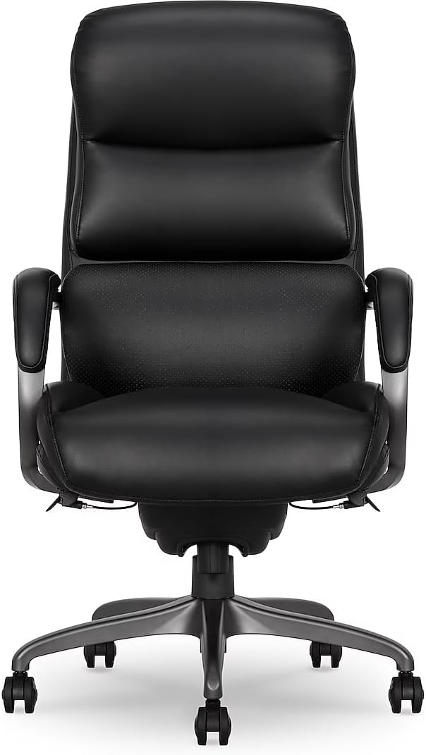 La-Z-Boy Aberdeen Ergonomic Executive Office Chair, Bonded Leather, Swivel, Reclines, Adjustable Arms, Lumbar Support, Black