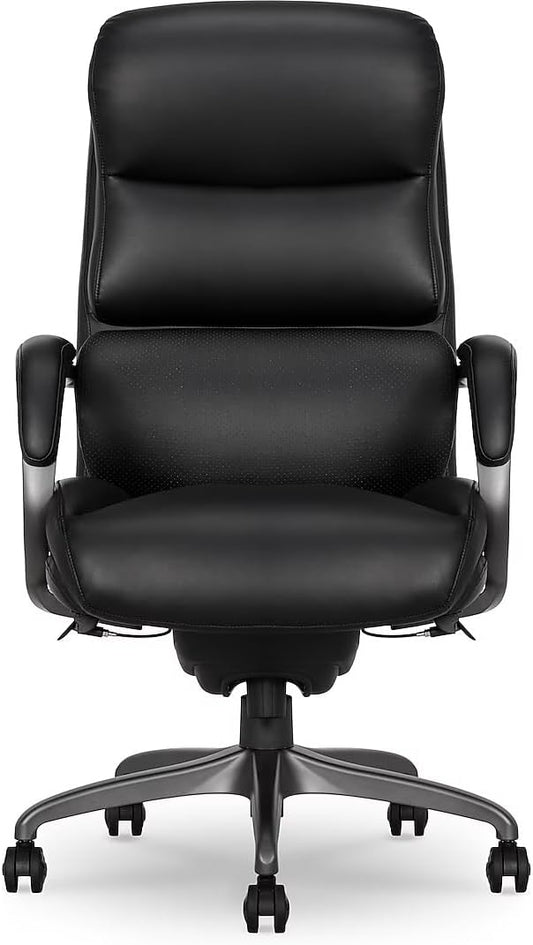 La-Z-Boy Aberdeen Ergonomic Executive Office Chair, Bonded Leather, Swivel, Reclines, Adjustable Arms, Lumbar Support, Black
