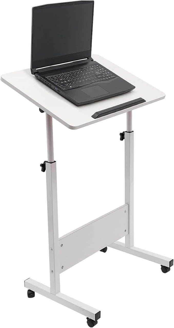 Small Mobile Standing Desk, 24" L×16" W Mobile Office Table, Rolling Laptop Table with 180° Flip, 30.5-43.11in Adjustable Height Desk for Small Spaces Home Offices