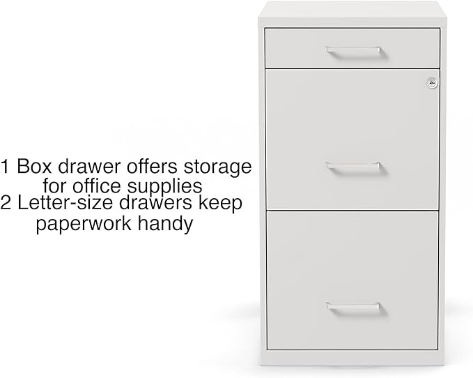 Staples 3-Drawer Vertical File Cabinet, Letter Size Documents, Lockable & Mobile, 18.9" D x 14.3" W x 26.9" H, White