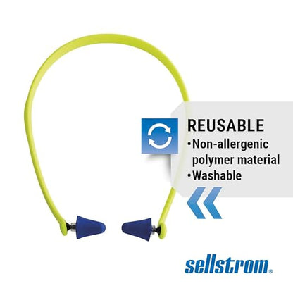 Sellstrom Reusable Banded Earplugs for Work - Work Safety Hearing Protection - 25dB - Hi-Vis Green/Blue