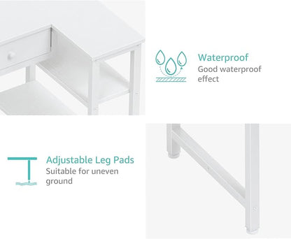 DLisiting Small White L Shaped Desk with Drawers & Storage Shelves, 40 Inch Corner Desk with Power Outlet for Small Space Home Office, Study Work PC Desks for Bedroom