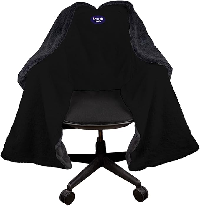 Black Fur: The Original Office Chair Blanket by SnuggleBack; Cozy Comfy Office Desk Chair Wrap Attaches for Hands-Free Warmth. Stay Warm In The Winter or Summer. (Black Faux Fur)