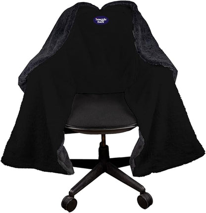 Black Fur: The Original Office Chair Blanket by SnuggleBack; Cozy Comfy Office Desk Chair Wrap Attaches for Hands-Free Warmth. Stay Warm In The Winter or Summer. (Black Faux Fur)