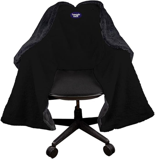 Black Fur: The Original Office Chair Blanket by SnuggleBack; Cozy Comfy Office Desk Chair Wrap Attaches for Hands-Free Warmth. Stay Warm In The Winter or Summer. (Black Faux Fur)