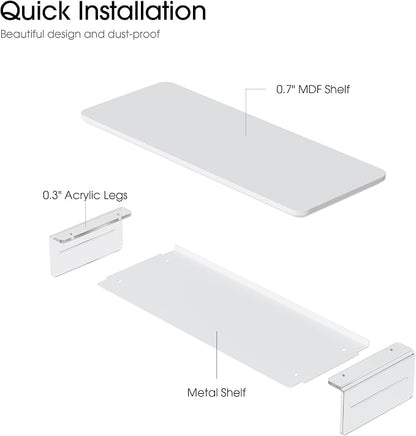 Fenge Acrylic Monitor Stand Riser, 23.6 Inches Monitor Stand with Metal Storage, 2 Tier Acrylic Computer Riser for Desk, Clear Laptop Stand for PC, Laptop, Printer, TV, White