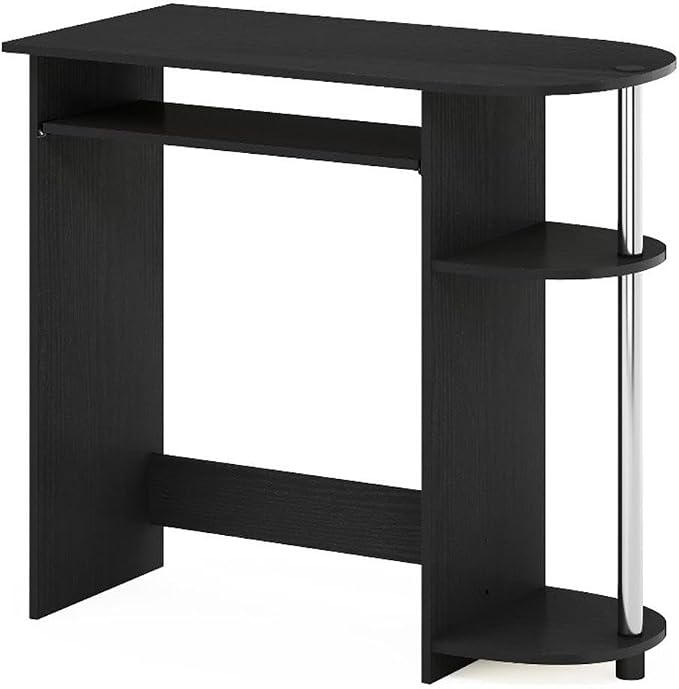 Pemberly Row Computer Desk, Composite Wood and Stainless Steel, 31.5 x 15.8 x 28.8 in, Pull-Out Keyboard Drawer, 2 Shelves, Compact Home Office Desk, Easy Assembly