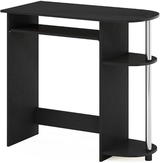 Pemberly Row Computer Desk, Composite Wood and Stainless Steel, 31.5 x 15.8 x 28.8 in, Pull-Out Keyboard Drawer, 2 Shelves, Compact Home Office Desk, Easy Assembly