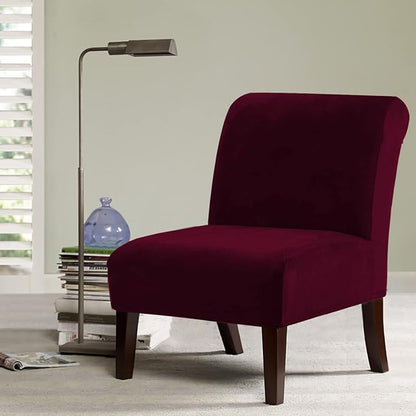 H.VERSAILTEX Armless Accent Chair Covers Thick Velvet Armless Chair Slipcovers High Stretch Chair Covers for Living Room Hotel Machine Washable Furniture Protector with Elastic Bottom, Burgundy