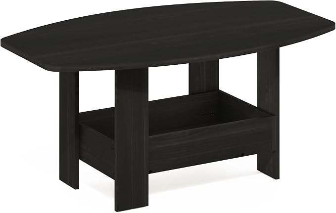 Furinno Simple Design Coffee Table, 2-Tier Modern Center Table with Lower Shelf, Round Corner Side Table, for Living Room, Bedroom, Home Office, Espresso
