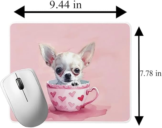 TUBBIE Basic Mousepad Puppy in Tea Cup Mouse Pad Desktop Laptop Computer Accessories Home Office Gaming Work Desk Computer Non-Slip Rubber Gift for Dogs Lover Mousepad Coffee or Tea (Chihuahua)
