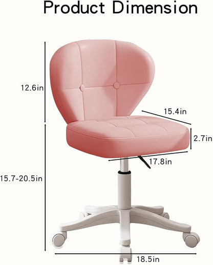 Small Office Chair with Lumbar Support, PU Leather Armless Swivel Desk Chair Adjustable Height, Compact Rolling Chair for Home Office, Bedroom, Study Pink Set of 2