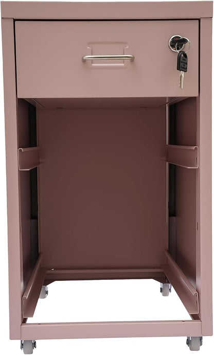 3 Drawers File Cabinet Locking Vertical File Cabinet Under Desk Small File Cabinet with Wheels for Home Office (Pink)