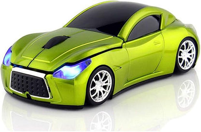 Ai5G Race Car Mouse Wireless Sports Car Shaped Mouse 2.4GHz LED Light Shining Surface Decoration Desktop Laptop Computer Mice Optical (Green)