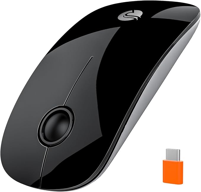 RAPIQUE R306C USB C Wireless Mouse for MacBook, Type-C 2.4GHz Portable Computer Mouse with USB-C Receiver, Silent Click, Slim Cordless Mouse, 3-Speed DPI, for iPad, Chromebook, Laptop, MacOS - Black