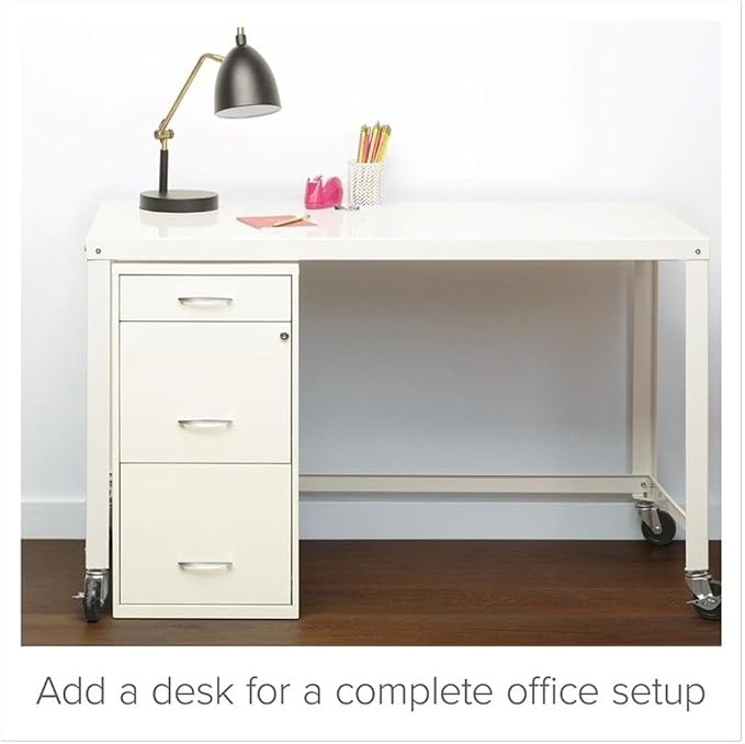 Pemberly Row 3 Drawers 27.32" Vertical White Metal Filing Cabinet Lockable Pre-Assembled Stationary Letter Size for Home, Office