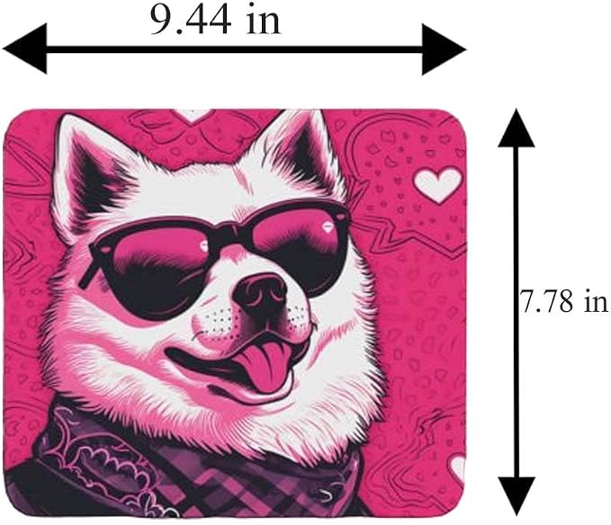 Pink Mousepad Glamour Dog Akita Mouse Pad for Home Office Gaming Working Desk Computer Desktop Accessories Non-Slip Rubber Mousepad for Dog Lovers