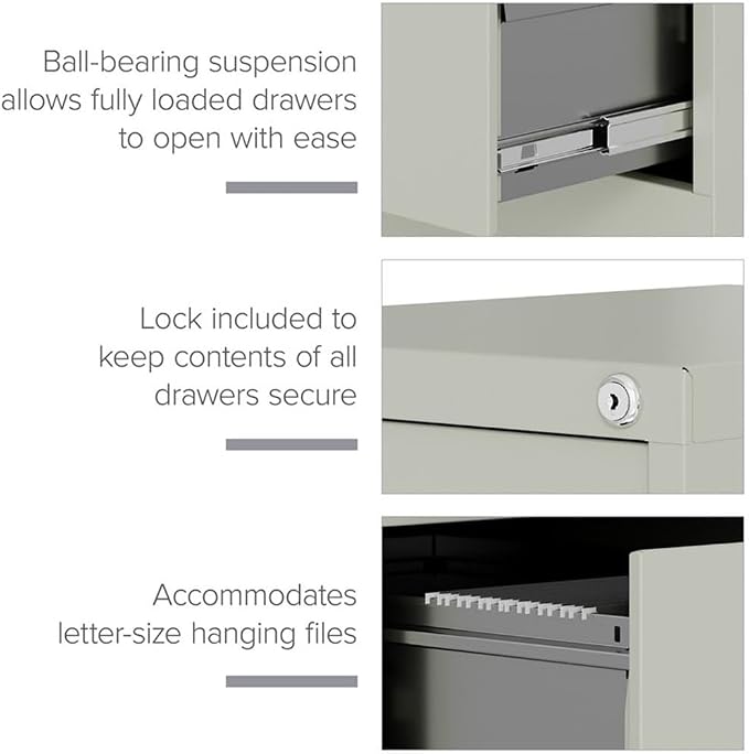 Scranton & Co 25" 4-Drawer Metal Letter Width Vertical Filing Cabinet in Gray, Lockable, Sturdy Steel Construction, Office or Home Use, Durable Letter Size File Storage