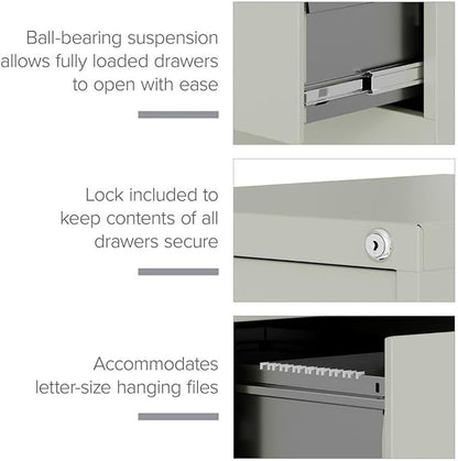 Scranton & Co 25" 4-Drawer Metal Letter Width Vertical Filing Cabinet in Gray, Lockable, Sturdy Steel Construction, Office or Home Use, Durable Letter Size File Storage