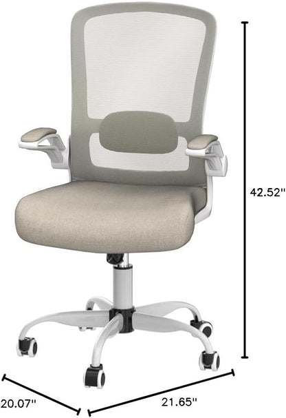 Mimoglad Home Office Chair, High Back Desk Chair, Ergonomic Mesh Computer Chair with Adjustable Lumbar Support and Thickened Seat Cushion (Modern, Beige)