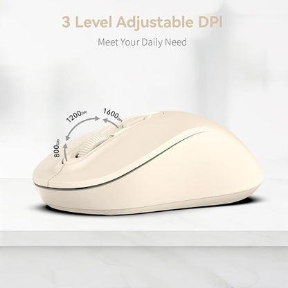 Wireless Mouse, 2026 New Model, Silent Click Ergonomic Design, Portable, 4 Buttons, Adjustable DPI (800/1200/1600), for Laptop/PC/Office (Beige)