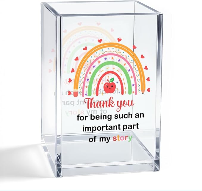 Thank You for Being Such an Important Part of My Story Rainbow Acrylic Pencil Pen Holder Organizer, Office Desk Organizer, Appreciation Leaving Gifts for Mentor Teacher Educator Tutor