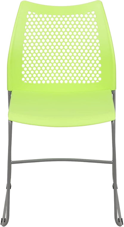 Flash Furniture Hercules Series Contoured Lobby Chairs with Air-Vent Honeycomb Backs, Ergonomic Stacking Chairs for Offices, Set of 5, Green