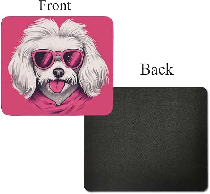 Pink Mousepad Glamour Dog Havanese Mouse Pad for Home Office Gaming Working Desk Computer Desktop Accessories Non-Slip Rubber Mousepad for Dog Lovers