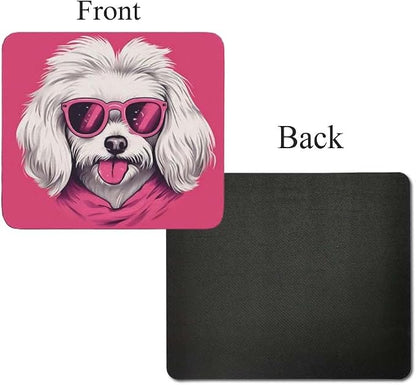 Pink Mousepad Glamour Dog Havanese Mouse Pad for Home Office Gaming Working Desk Computer Desktop Accessories Non-Slip Rubber Mousepad for Dog Lovers
