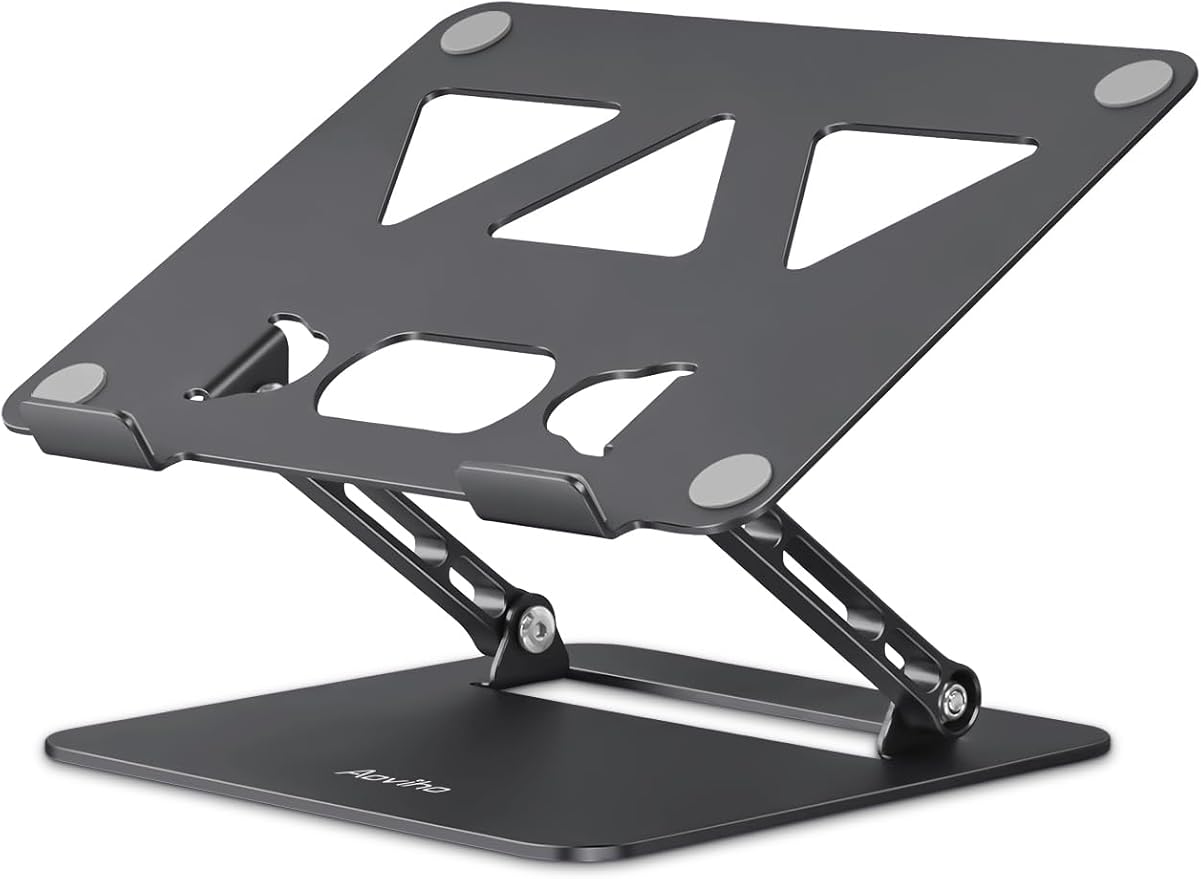 Aoviho Adjustable Laptop Stand for Desk, Portable Laptop Stand Holder and Riser, Foldable Aluminum Notebook Computer Stand for MacBook Air Pro HP Lenovo Dell Samsung Chromebook, 10-15.6 inch, Black