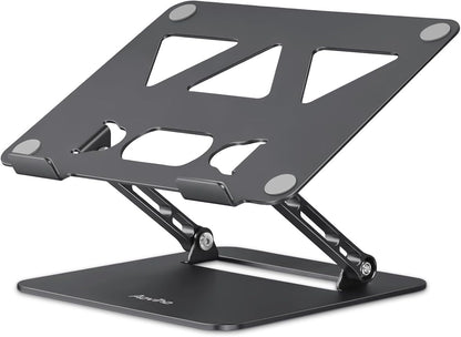 Aoviho Adjustable Laptop Stand for Desk, Portable Laptop Stand Holder and Riser, Foldable Aluminum Notebook Computer Stand for MacBook Air Pro HP Lenovo Dell Samsung Chromebook, 10-15.6 inch, Black